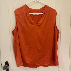 Kasper V Neck Crepe Tank in Orange